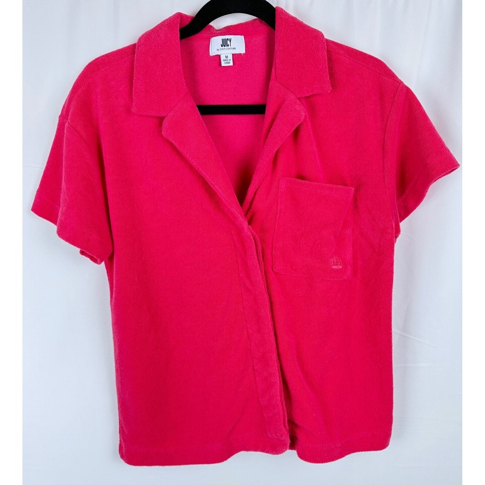 Juicy Couture Y2K Terry Cloth Top‎ Short Sleeve Button Up Shirt Medium